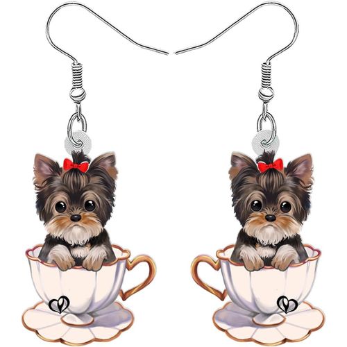 Kal-Boucles D'oreilles Pendantes En Acrylique Chien Yorkshire Terrier Mignon Bijoux Pour Femmes Filles Charmant Chiot Animaux De Compagnie Cadeaux Pour Les Amoureux Des Chiens Charms