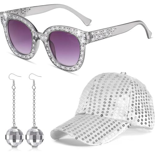 Kal-Deguisement Disco Femme, Accessoire Disco Femme, Boucle D'oreille Disco, Bandeaux Pour Cheveux, Lunettes, Accessoires Annee 70 80 Femme Pour Fête, Anniversaire