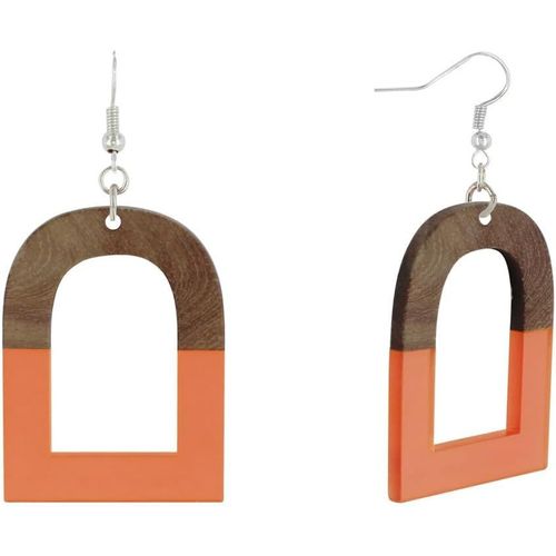 Kal-- Boucles D'oreilles Argent 925 Etrier Bois Et Résine