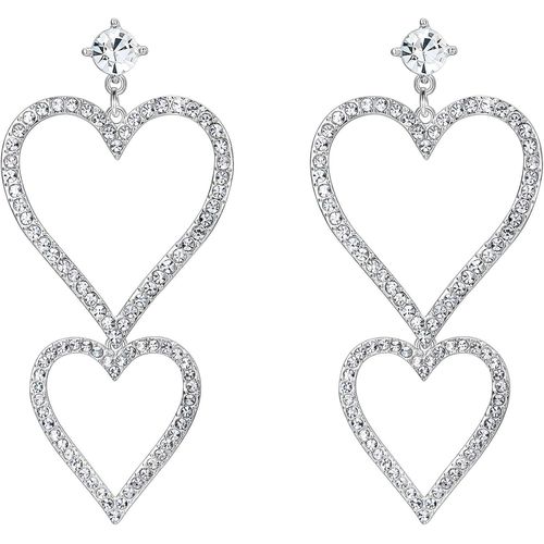 Kal-Femme Boucle D'oreille Spécial Parure Moderne Bijoux Mariage Soirée Double C?urs Pendant Cristal Autrichien Strass Vintage