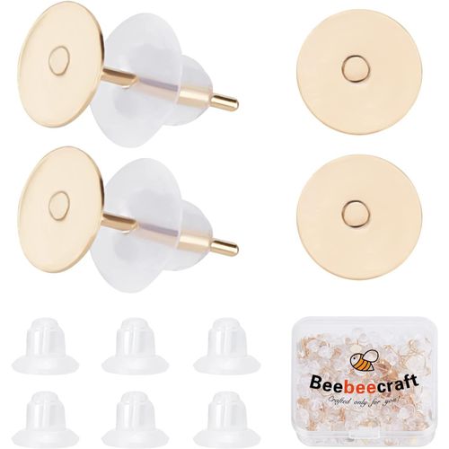 Kal-200 Pièces/Boîte Boucles D'oreilles Cabochon Paramètres 24k Plaqué Or En Acier Inoxydable Blanc Boucle D'oreille Lunette Avec 200 Écrous D'oreille En Plastique(Plateau : 6 Mm)