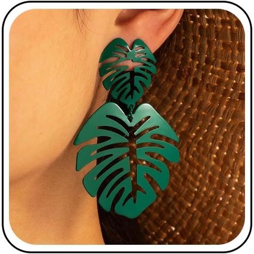 Kal-Boucles D'oreilles Pendantes Feuilles De Palmier Boucles D'oreilles Feuilles De Monstera Boucles D'oreilles Plantes Tropicales Boucles D'oreilles Feuilles Émaillées Bijoux Pour Femmes