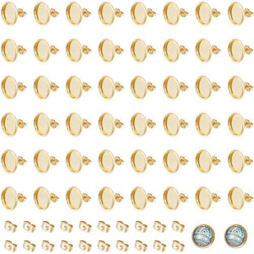 Kal-60pcs Clous Boucles D'oreilles Cabochons Ronds 12mm Plaqué Or 18 Carats Plateaux De Boucles D'oreille Clou D'oreille Acier Inoxydable Clous D'oreille Avec Boucle Pour Fabrication De Bijoux