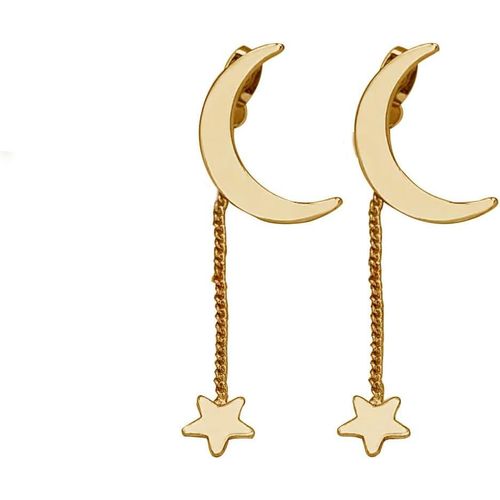 Kal-Boucles D'oreilles Fantaisie En Acier Inoxydable, Argenté Ou Doré, Pendantes, Croissant De Lune Et Etoile, 59 X 15 Mm, Attache Tiges Poussettes, Bijou Femme