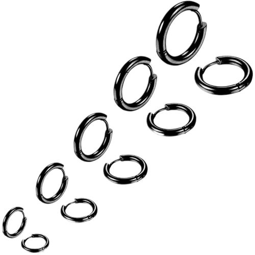 Kal-5 Paires Anneaux Piercing Acier Inoxydable Boucles D'oreilles Hinged Percing Nez Boucle D Oreille Petite Pour Les Femmes Hommes 8mm-16mm, Noir