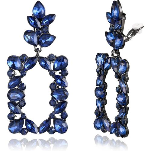 Kal-Boucles D'oreilles Clip Femme Argent Rectangle Cristal Goutte D'eau Marquise Géométrique Clip-On Pour Fête Bal