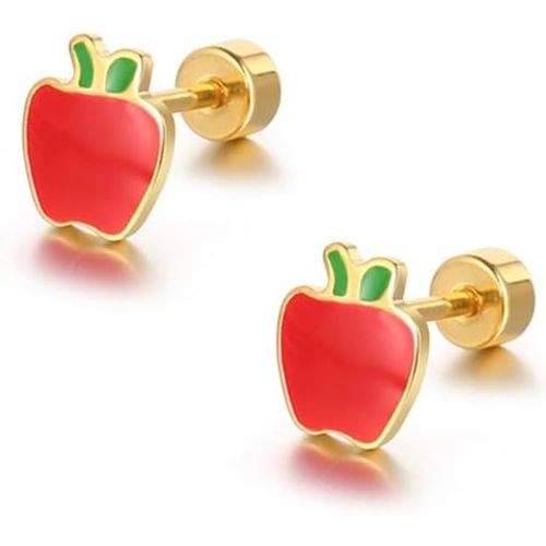 Kal-Boucles D'oreilles En Forme De Pomme En Titane 18 G Pour Femmes Et Filles, Clous En Acier Inoxydable Plaqué Or 14 Carats,Cartilage,Tragus,Vis Arrière,Piercing Pour Les Vacances De Noël