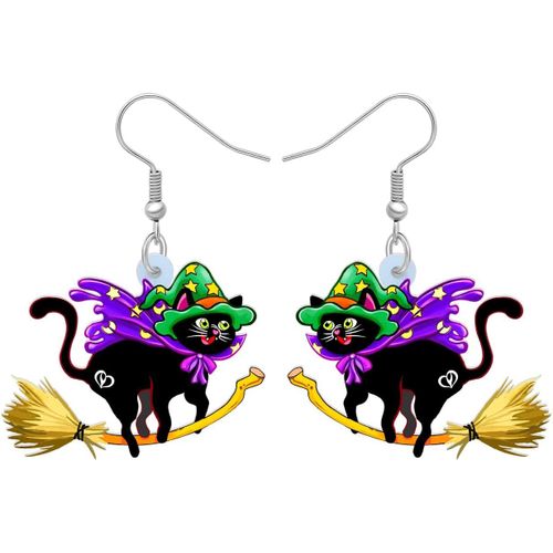 Kal-Chapeau De Sorcière En Acrylique Pour Halloween Boucles D'oreilles Chat Noir Bijoux Cadeaux Pour Femmes Filles Party Favors