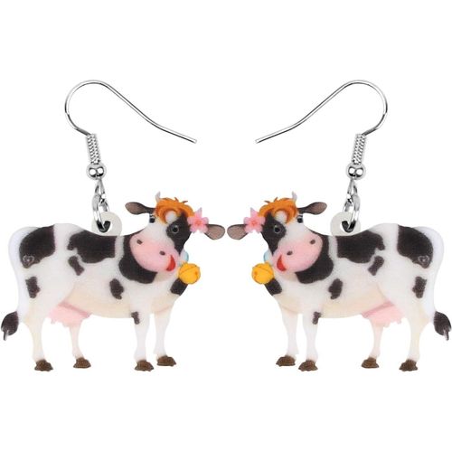 Kal-Boucles D'oreilles Pendantes Goutte En Acrylique Cartoon Sourire Fleur Vache Mignon Ferme Animaux Bijoux Cadeaux Pour Les Femmes Charms