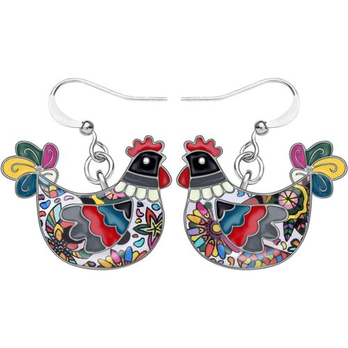 Kal-Boucles D'oreilles En Alliage Émaillé, Poule, Poulet, Pampilles, Bijoux De Ferme Pour Femmes, Filles, Cadeaux De Charme.