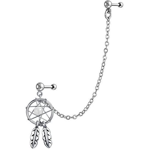 Kal-Blanche Bleu Rose Bijoux Indien Western Feather Dream Catcher Feather Double Piercing Single Ear Cartilage Stud For Women Teen Surgical Steel 14g