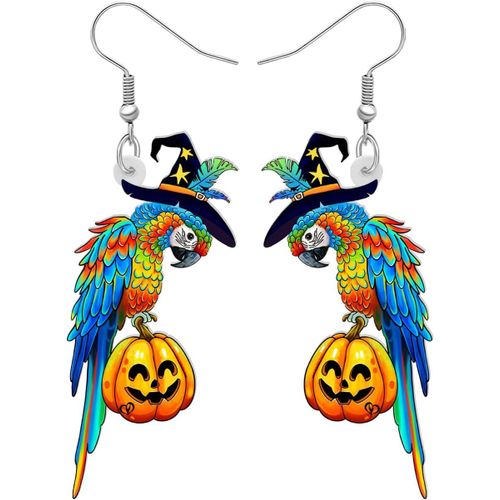 Kal-Boucles D'oreilles Perroquet En Acrylique Scarlet Macaw Oiseau Charms Anime Citrouille Pirate Cadeaux Pour Femme Filles Halloween Bijoux