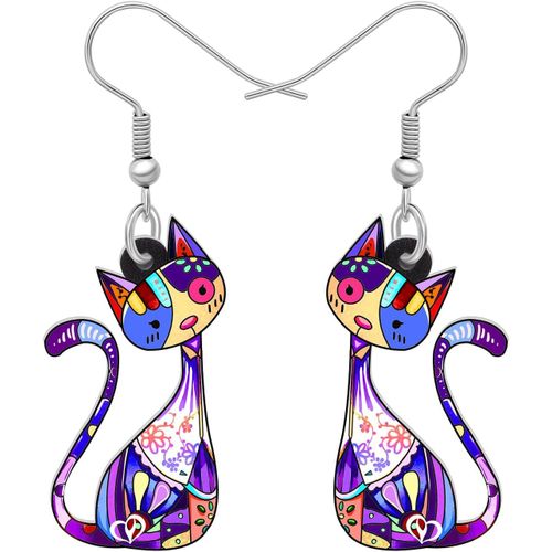 Kal-Boucles D'oreilles Chat Mignon Bijoux En Acrylique Boucles D'oreilles Pendantes Chat Cadeaux Pour Amoureux Des Chats Femme Fille