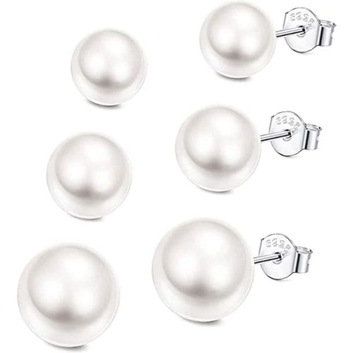 Kal-Clou D'oreilles Pour Femmes, 3 Pairs Argent Sterling 925 Filles Boucle D'oreilles,Boucles D'oreilles Perle D'eau Douce,Parure Bijoux Femme De Perle,Argent Sterling Perle De Culture.