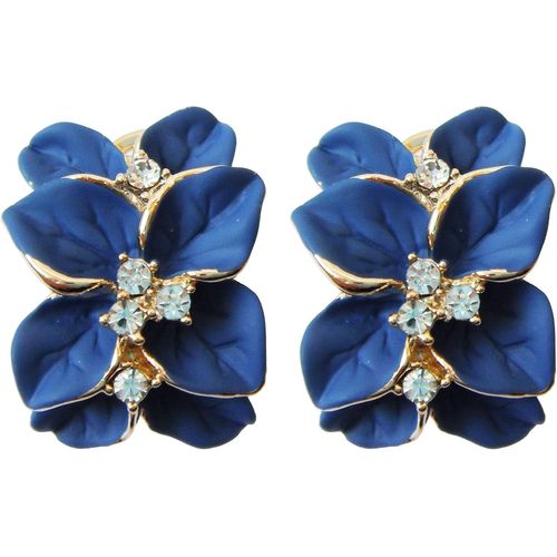 Kal-Plaqué Or 18 K Cristal Émail Feuilles Fleur Omega Boucles D'oreilles