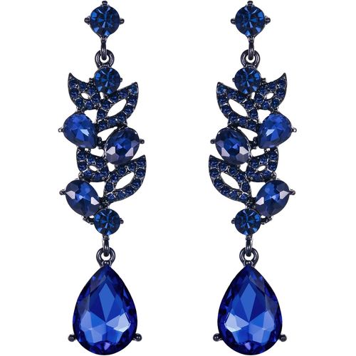 Kal-Boucles D'oreilles Femme Argent En Cristal De Marquise De Mariage Pour Mariée Feuille Clair Ton D'argent