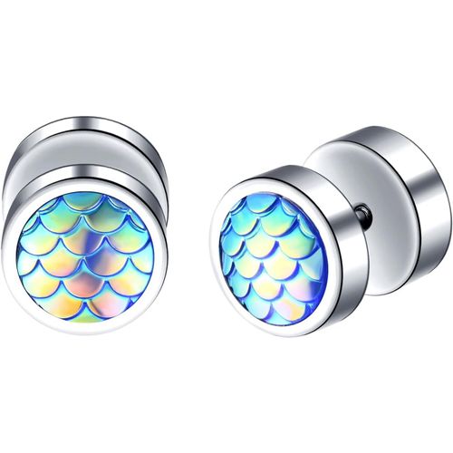 Kal-Boucles D'oreilles En Acier Inoxydable Pour Hommes Femmes Clous D'oreilles À Vis Créatifs Boucles D'oreilles Écailles De Poisson Éblouissantes Bijoux Fantaisie Décoration