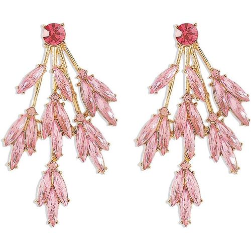 Kal-Boucles D'oreilles Pendantes En Forme De Feuille De Strass Pour Femmes Et Filles,Plaqué Or,Cristal Cz,Chandelier,Boucles D'oreilles Pendantes,Hypoallergéniques,Cadeaux De Mariage Et De Noël