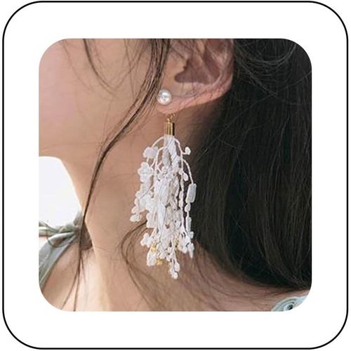 Kal-Sexy Dentelle Perle Boucles D'oreilles Goujons Longue Dentelle Florale Balancent Boucles D'oreilles Mode Blanc Dentelle Boucles D'oreilles De Bal Pour Les Femmes Filles