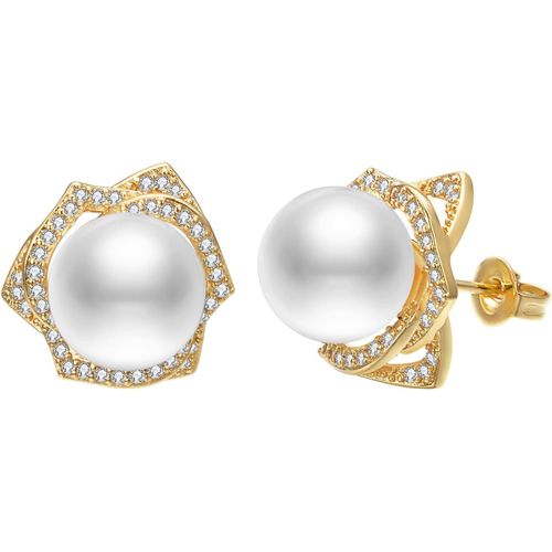 Kal-Boucles D'oreilles Avec Perles Blanches - Boucles D'oreilles En Perles D'eau Douce - Boucles D'oreilles Pour Femme - En Acier Inoxydable Hypoallergénique Avec Zircone - Bijou Fantaisie