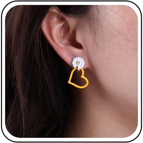 Kal-Boucles D'oreilles En Forme De Marguerite En Forme De C?ur En Acrylique Rouge Boucles D'oreilles Pendantes Forme Marguerite Blanche Boucles D'oreilles Forme Tournesol Bijoux Pour Femmes