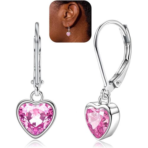 Kal-Boucles D'oreilles Coeur En Argent Sterling 925 Pour Femmes Enfants Filles Hypoallergéniques Boucles D'oreilles À Levier Cubic Zirconia Boucles D'oreilles Pendantes