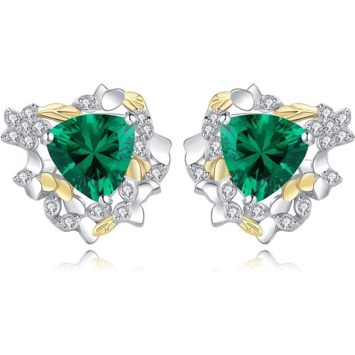 Kal-2.5ct Riz Pudding Boucles D'oreilles Verte Triangle Simulé Emeraude Argent 925 Pour Femme, Plaqué Or Jaune Clous D'oreilles Pierre Ensemble Parure De Bijoux Cadeau Maman