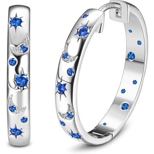 Kal-Boucles D'oreilles Femme Argent 925 Aiguilles D'oreille Hypoallergénique Creoles Argent Femme Étoile De Lune Mignon Creoles Zircone Cubique Cerceau Boucles D'oreilles Pour Femmes Girls