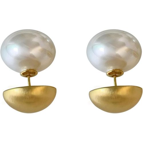 Kal-Boucles D'oreilles À Tige Double Face Avant Et Arrière Demi-Boule En Fausses Perles Mates Pour Cartilage D'oreille 2 En 1 Bijoux Tendance Cadeaux Fête Anniversaire