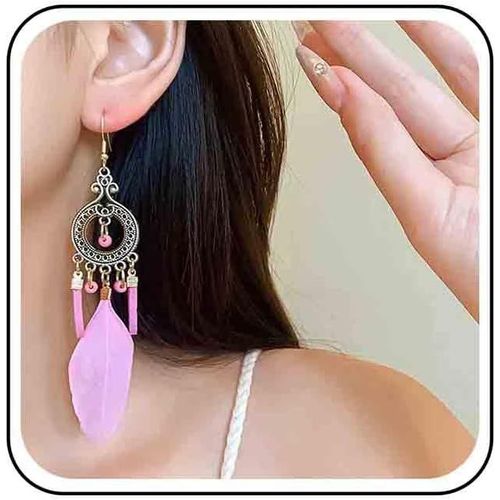 Kal-Boucles D'oreilles Boho Tribal En Plumes Boucles D'oreilles Vintage En Plumes Boucles D'oreilles Ethniques Boucles D'oreilles Longues Chandelier Boucles D'oreilles Gitanes Pour Femmes(Bleu)