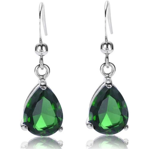 Kal-Dangle Drop Boucles D'oreilles Avec Coupe De Poire Cz [7 Couleurs Disponibles] En Or Blanc Plaqué,Simple Moderne Élégant