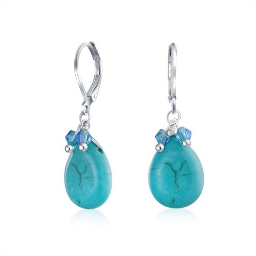 Kal-Boucles D'oreilles Western Pour Femmes Ados Plaqué Argent La Mode En Forme De Poire Accentuée De Perles De Cristal Rouge Et De Corail Bleu Turquoise.