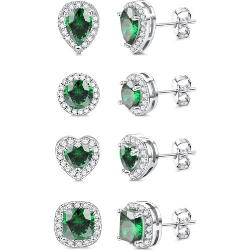 Kal-Boucles D'oreilles Argent Sterling 925 Pour Femmes Hommes Zirconium Cubique Boucles D'oreilles Plaqué Or Blanc 18k Boucles D'oreilles Halo Diamant Taillé Brillant 4paires