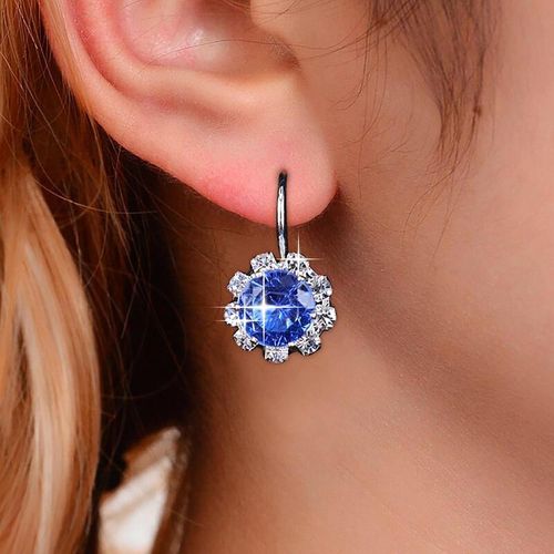 Kal-Boucles D'oreilles Cristal Bleu Boucles D'oreilles Argent Cz Boucles D'oreilles Saphir Mariage Boucles D'oreilles Strass Boucles D'oreilles Zirconium Bridel Femmes Et Filles