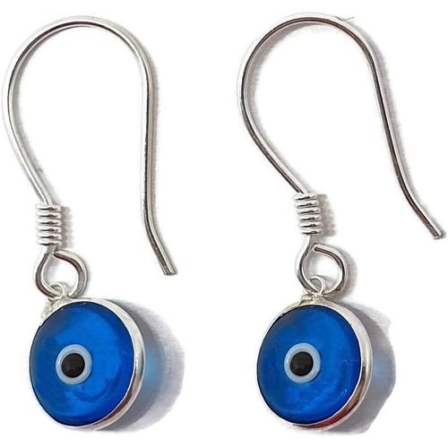 Kal-Boucles D'oreilles En Argent Sterling 925 Avec ?il Turc Rond Pour Bonheur