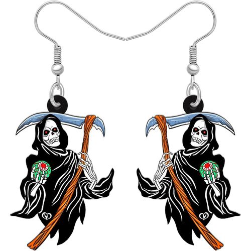 Kal-Danale Halloween Nouveauté Boucles D'oreilles Tête De Mort Faucheuse Pendants D'oreilles Scythe Bijoux Pour Femmes Filles Charms Cadeaux
