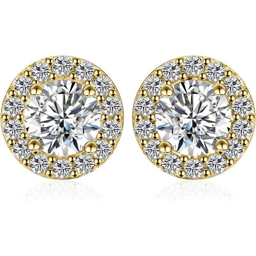 Kal-1ct Halo Boucles D'oreilles Taille Rond Solitaire Cubic Zirconia Argent 925 Femme, Plaqué Or Jaune Or Rose Petite Clous D'oreilles Pierre Fille, Diamant Simulé Ensemble Bijoux Mariage