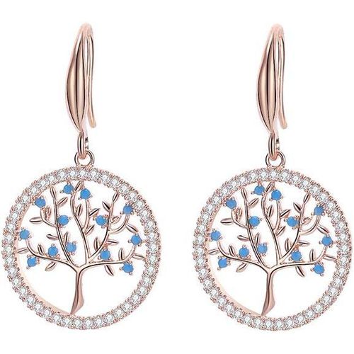 Kal-Boucles D'oreilles Pendantes Arbre De Vie Pour Femmes, Boucles D'oreilles Pendantes Hypoallergéniques Avec Crochet Médical Plaqué Argent Et Or Rose Avec Cristal De Zircon