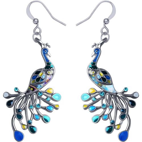 Kal-Jolies Boucles D'oreilles En Forme De Paon En Émail Pour Femmes Bijoux De Mariage