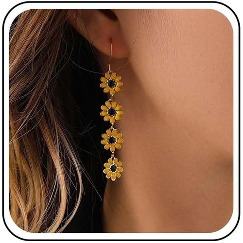 Kal-Boucles D'oreilles Boho Marguerite Fleur Pendante Boucles D'oreilles Marguerite Fleur Pendante Boucles D'oreilles Petite Marguerite Pendante Boucles D'oreilles Fleur Émaillée Blanche