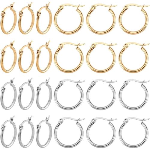 Kal-12 Paires 2 Couleurs 20 Mm Acier Inoxydable Créoles Rondes Creole Fabrication Bijoux Creole Pour La Fabrication De Boucles D'oreilles Bricolage Pour Femmes, Doré & Argent