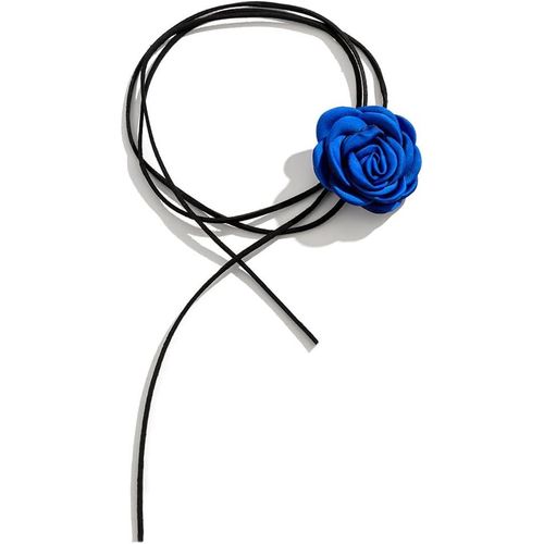Kal-Handmade Rose Fleur Collier Fleur Flanelle Choke Collier Réglable Mariage Mariée Fête Anniversaire Femme Fille (Bleu)