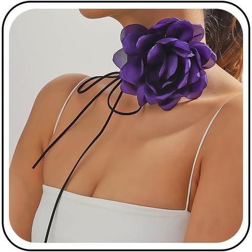 Kal-Collier Ras Du Cou En Velours De Fleurs Roses Vintage Gothique - Long Collier Enveloppant En Daim Rouge - Bijoux
