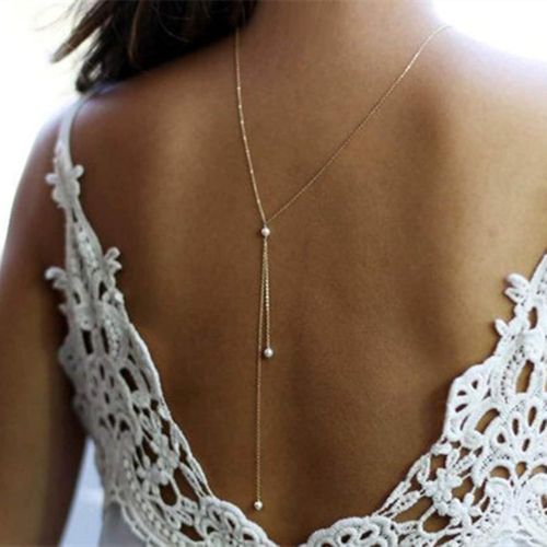 Kal-Collier Long Avec Pendentif En Perles Dorées, Chaîne De Dos De Mariée, Collier Lariat Pour Femmes Et Filles