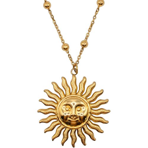Kal-- Collier Soleil Acier Inoxydable - Collier Femme Soleil - Idée Cadeau Femme Anniversaire - Cadeau Saint Valentin - Pendentif Soleil - Pendentif Acier Inoxydable Doré - Bijou Femme