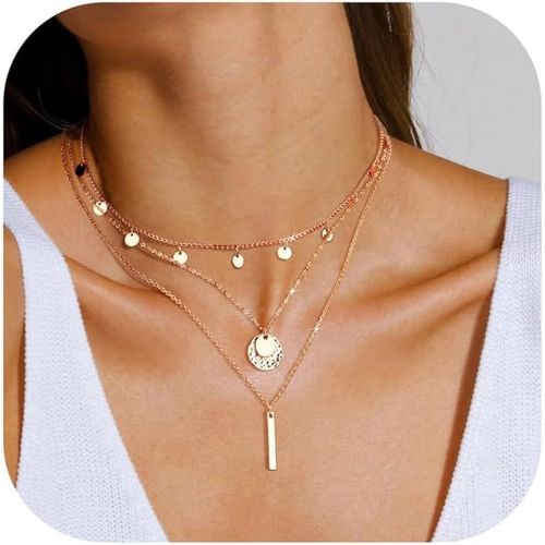 Kal-3pcs Collier Femme Or Collier Acier Inoxydable Femme Collier Pendentif En Argent Avec Croix Perles C?ur Chaîne Serpent Or Collier Ras De Cou Réglables Chaine Bijoux Avec Coffret Cadeau