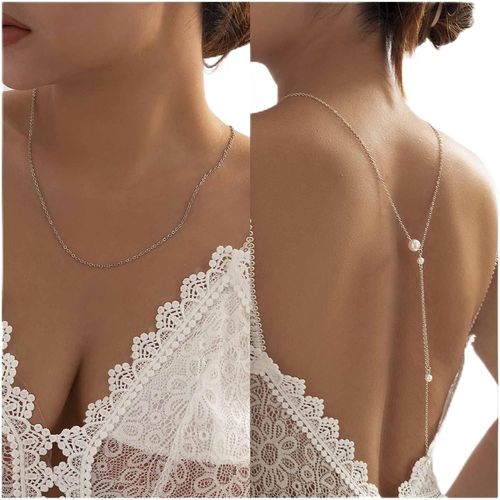Kal-Boho Collier Dos Doré Toile De Fond Minuscule Perles Chaîne Goutte De Mariage Corps Bijoux Pour Femmes Et Filles (Or)