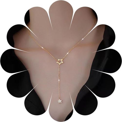 Kal-Collier Lariat Étoile En Cristal Boho - Pendentif Strass Or Minimaliste - Chaîne Bijoux Pour Femmes