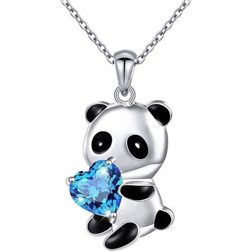 Kal-Cristal Panda Collier Ras Du Cou Argent Panda Coeur Bleu Cristal Collier Panda Ours Pendentif Collier Chaîne Coeur Amour Collier Mignon Animal Collier Bijoux Cadeau Pour Femmes Filles