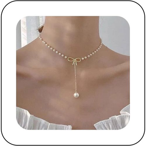 Kal-Boho Perle Y Collier Or Arc Perle Collier Ras Du Cou Chaîne Gland Perle Pendentif Strass Collier Sexy Perle Charms Minimaliste Perle Collier Bijoux Pour Femmes Filles